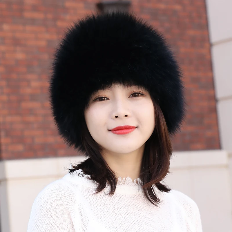 Real Fox Fur Hat Women Winter Luxury Knitted Fur Caps Russians Thicken Bomber Hats Natural Fox Fur Hats With Ear Protection