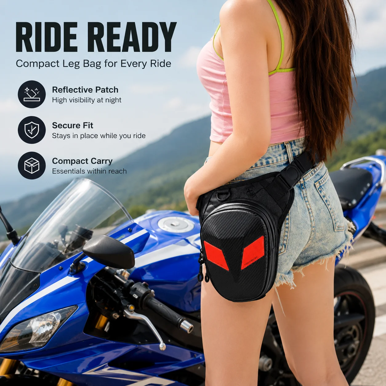 ALBERS Motorcycle Thigh Bag Men Women Reflective Expandable Leg Waist Pouch Water Resistant Multi Pocket Quick Release Pack