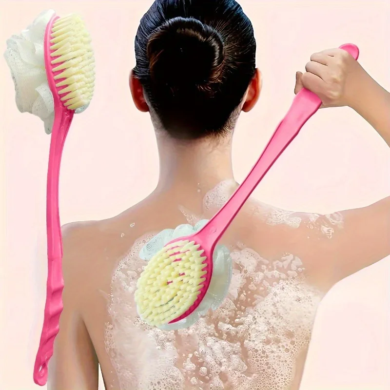1 Doppelseitige Schlamm-Badebürste mit langem Griff, weichen Borsten, Rückenmassage, Peeling, Zwei-in-Eins-Badebürste mit Badekugel