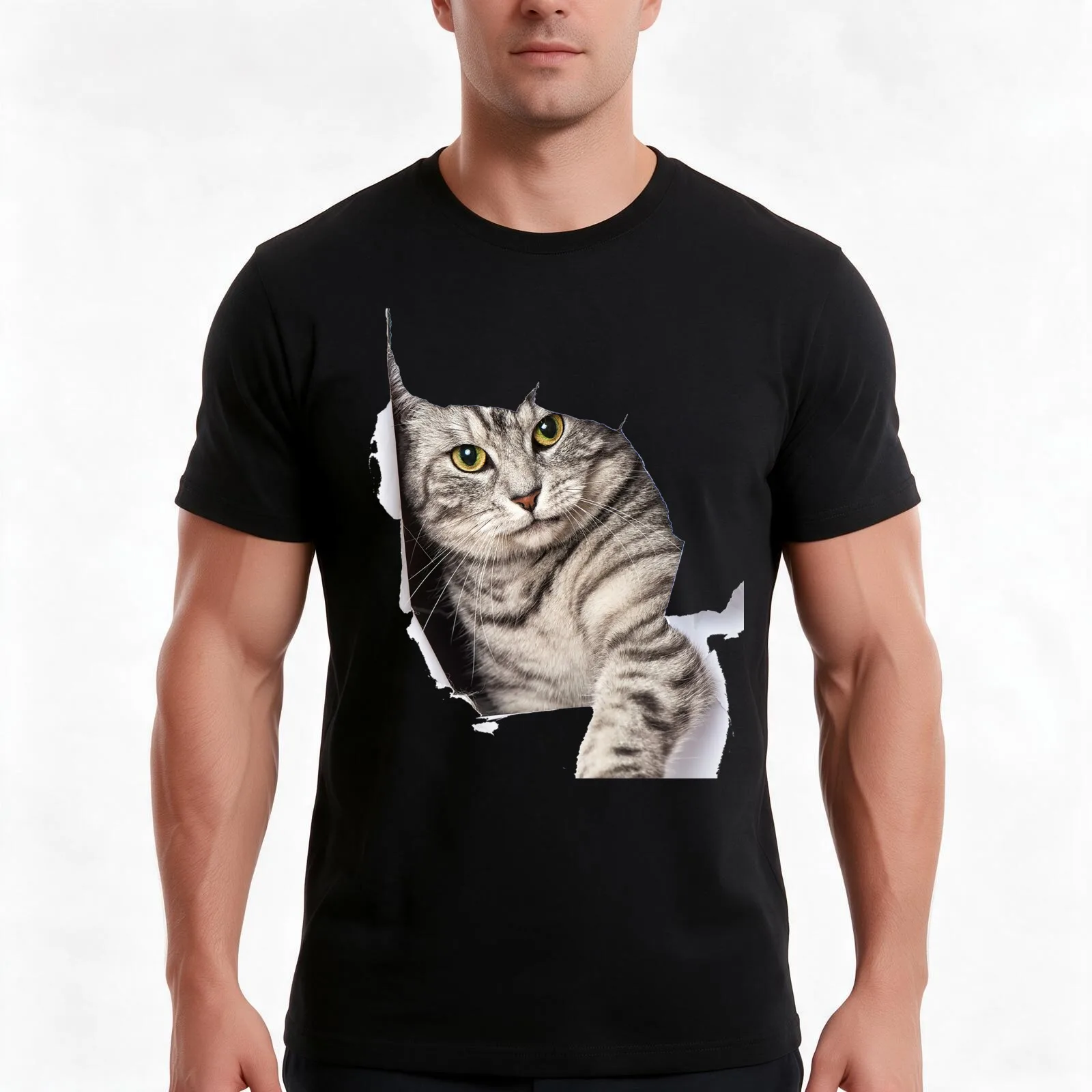 Cat Coming Out T-Shirt, Summer Casual Cotton Tee, Oversized Streetwear Tops, Vintage Graphic Print, Loose Fit Short Sleeve