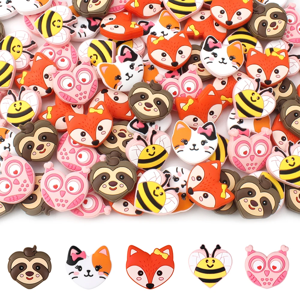 5/10pcs Silicone Beads Heart-Shaped Animal Focal Beads DIY Jewelry Necklaces Keychains Making For Valentine'S Day Gifts