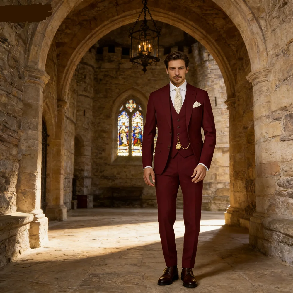 

Элегантный приталенный мужской костюм из трех предметов - два пуговицы, высококачественная деловая свадебная мужская одежда, пиджак, жилет, брюки