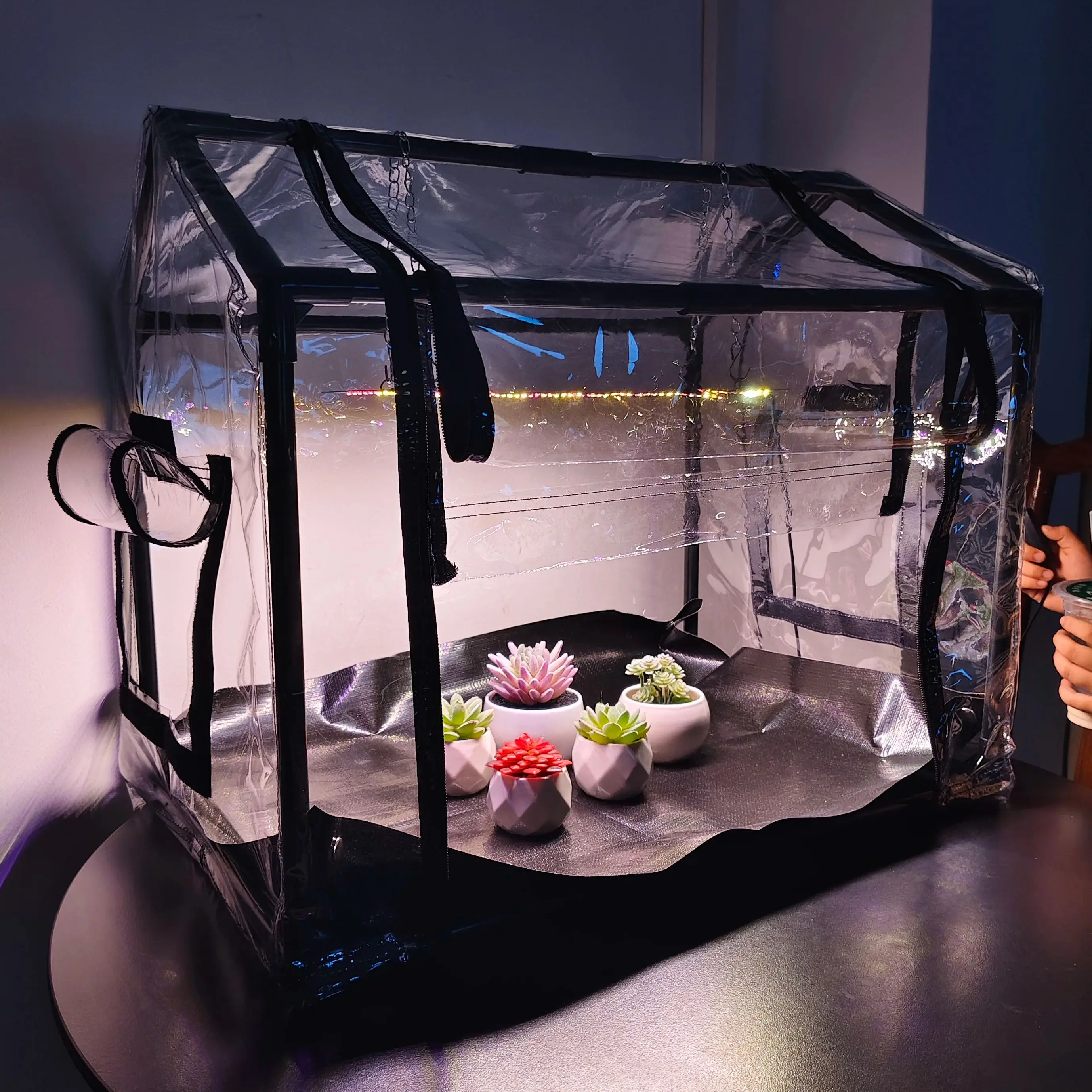 New Arrival Black Plant Greenhouse, Stain-Resistant and Dirt-Proof. PE Floor Mat Available as an Option.