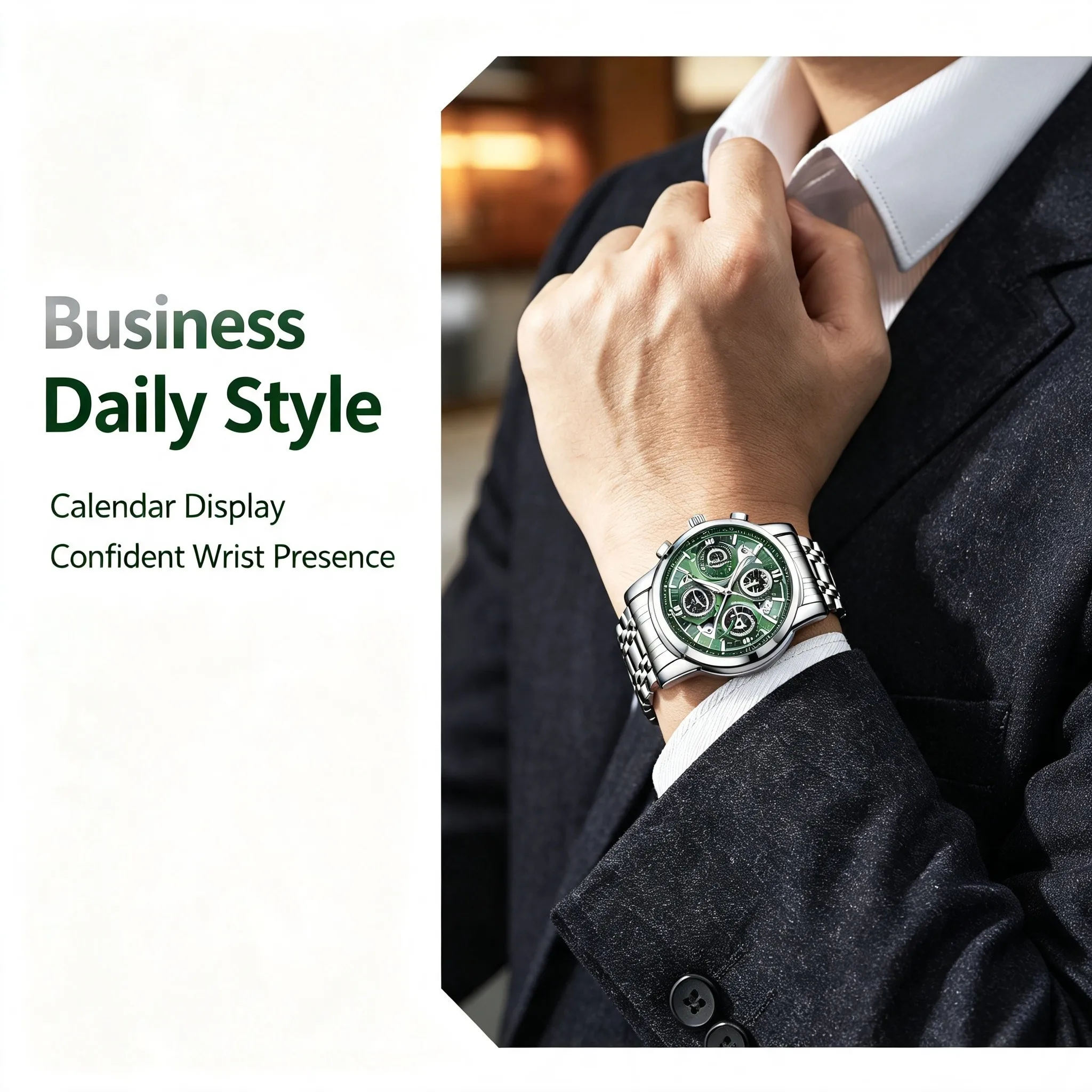Fashion Men Quartz Watch Luminous Dial Date Display 30M Waterproof Alloy Case Stainless Steel Strap Multi‑color Male Wristwatch