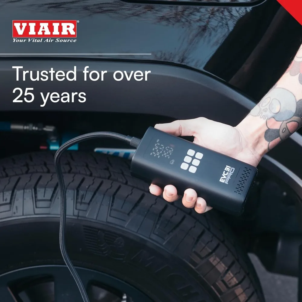 

Every Vehicle Carry EVC31 PRO - rechargeable, Tire Inflator Ideal for LT truck & suv's, cars, motorcycles, & E-bikes