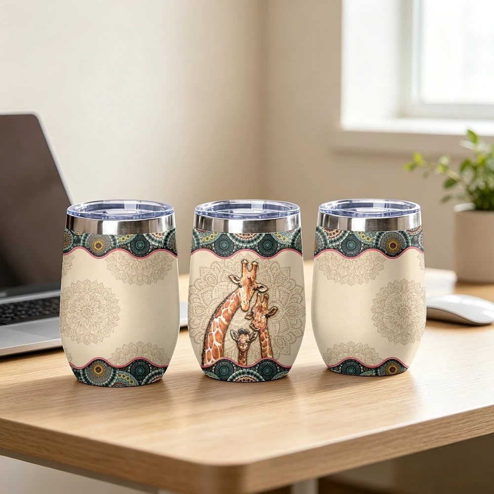 Cute Giraffe Vacuum Flasks 12oz Stainless Steel Insulated Tumbler Vacuum Coffee Mug Egg Shaped Travel Thermos