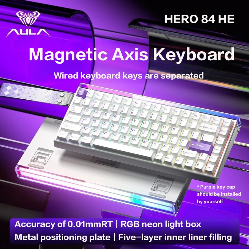 

AULA HERO84 HE проводная клавиатура с магнитной осью RT механическая проводная RGB неоновая световая коробка пятислойная скорость заполнения 8K