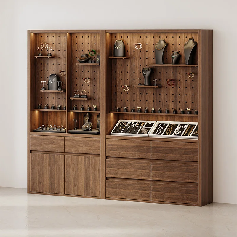 Solid wood jewelry store hole board display cabinet merchandise store floor display rack Wenwan jewelry fragrance sample display