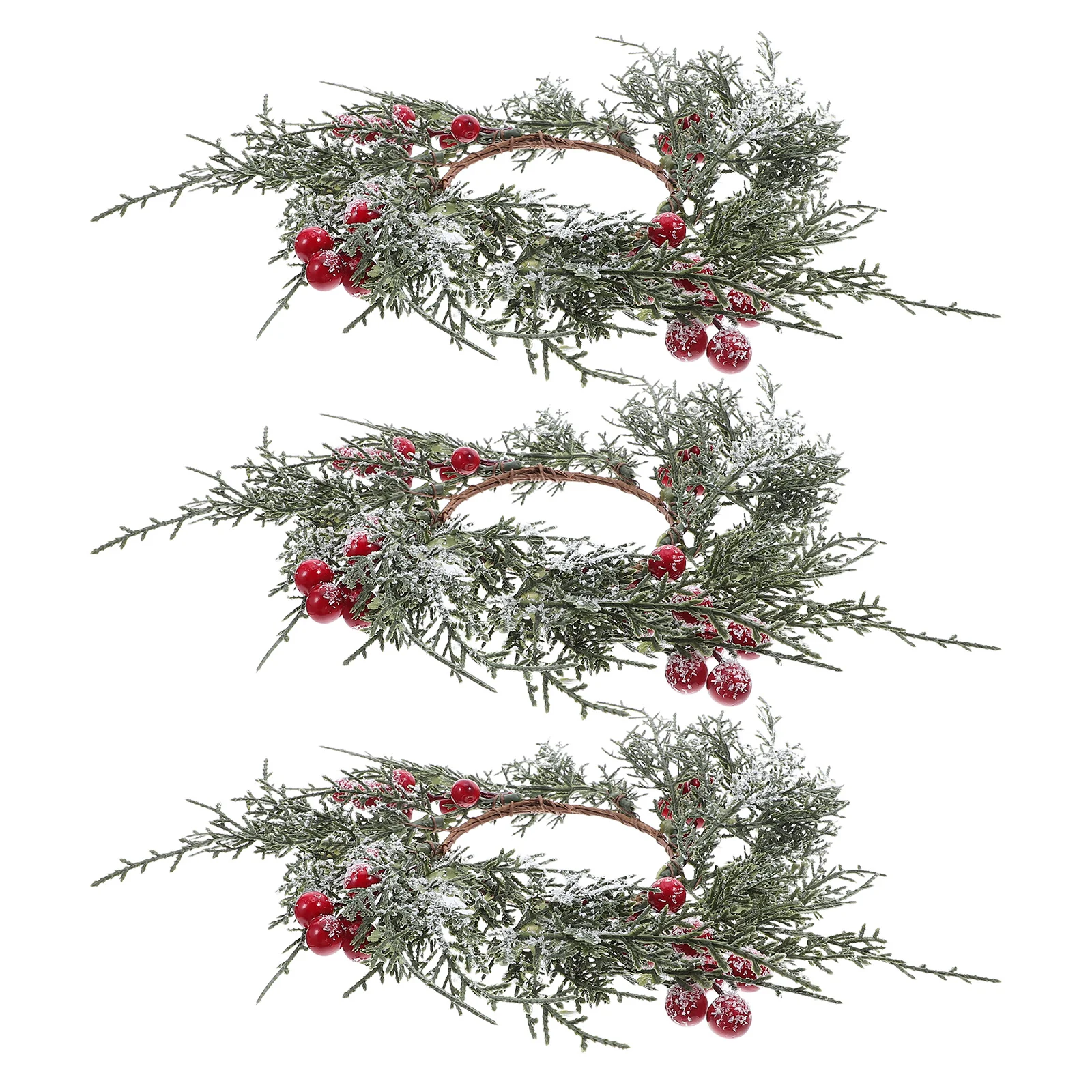 

3Pcs Christmas Holder Wreaths 21cm Artificial Red Berries Cedar Design Reusable Indoor Decorations Small Window Wreaths
