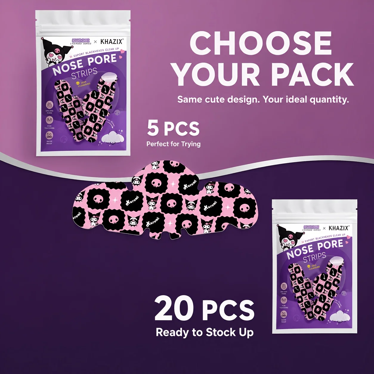 5/20PCS Purple Kuromi nasal patch, deeply cleanses, smooths and tightens pores, gentle and non-irritating to the skin