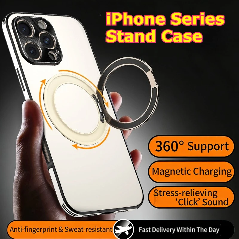 

Matte phone case with 360 ° rotating bracket for iPhone 16 Pro/Pro Max Ultra-thin MagSafe Military grade bumper protection cover