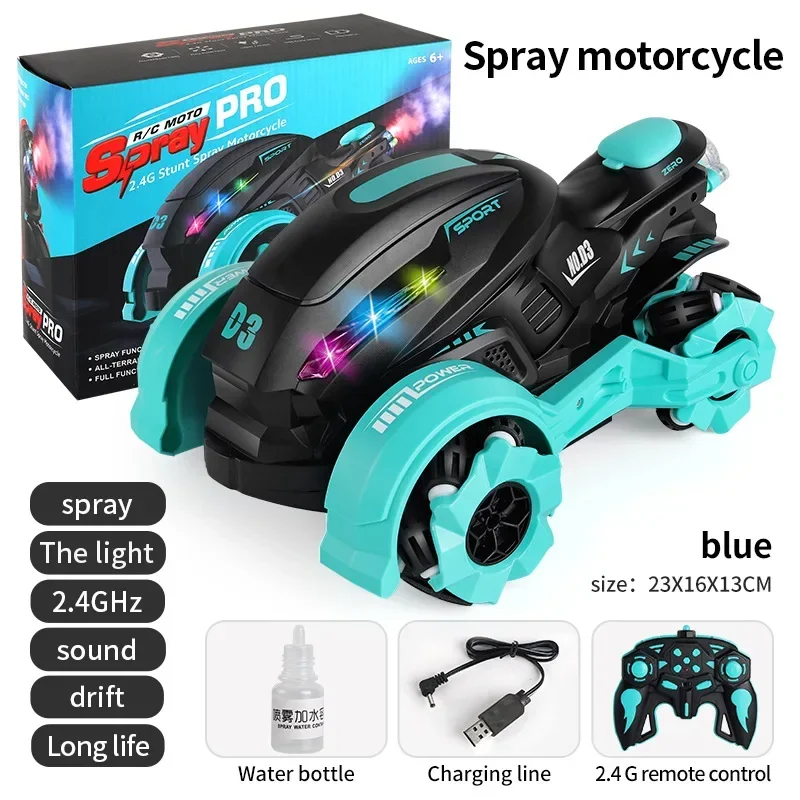 Motocicletta stunt spray per bambini, deriva ad alta velocità, lato rotante, ricarica USB, veicolo telecomandato fuoristrada