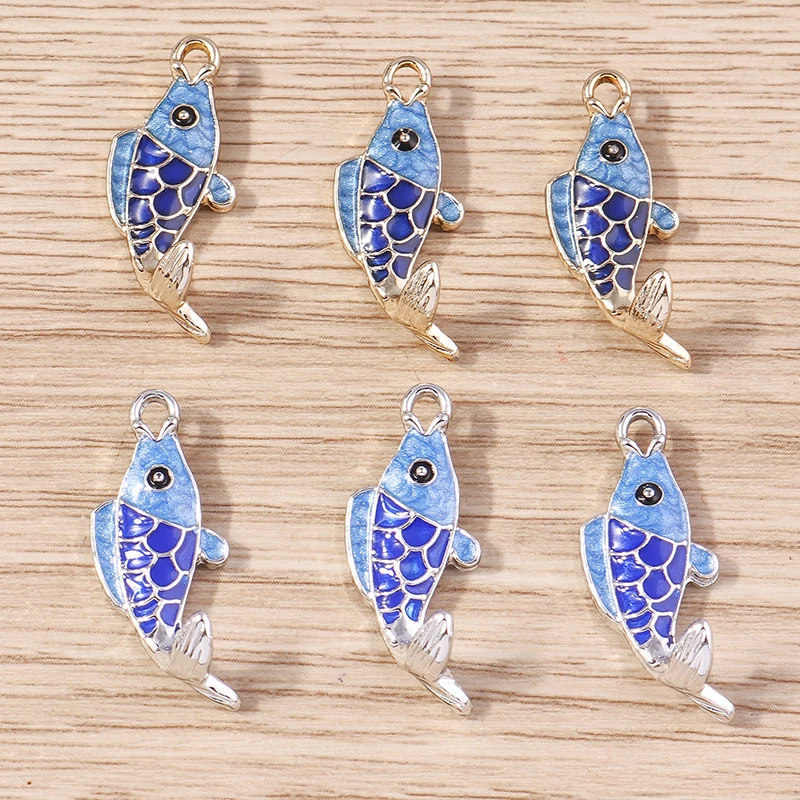 10pcs 10x26mm Lovely Alloy Enamel Fish Charms Pendants for Jewelry Making Women Fashion Drop Earirngs Necklacecs Crafts Supplies