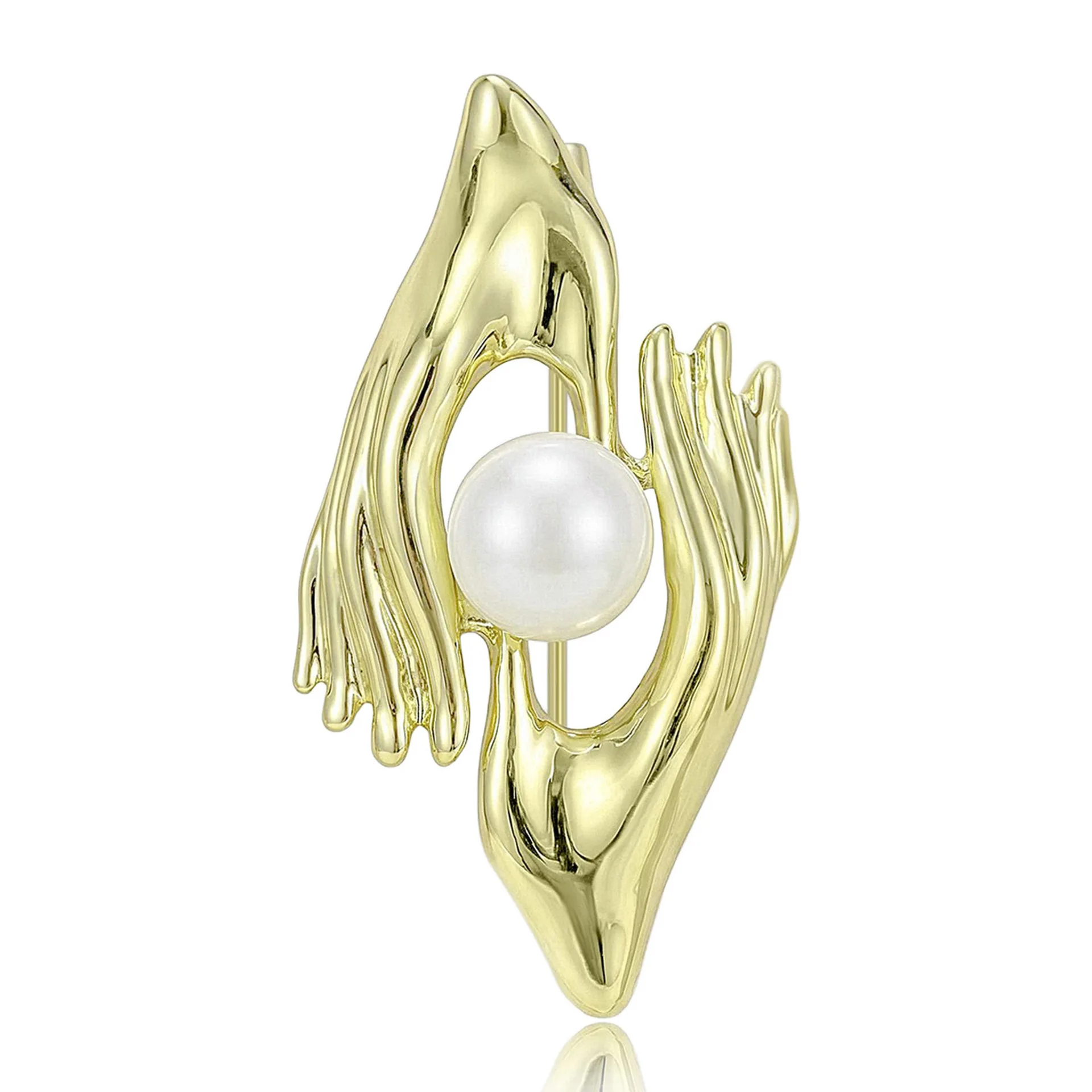 Creative Molten Texture Hands Holding Pearl Brooch Abstract Art Fluid Hands Brooch Pin Fashion Suit Coat Accessories