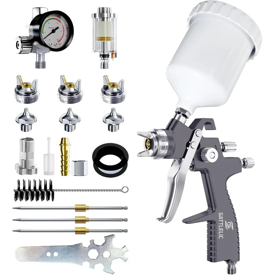 

Воздушный распылитель LVLP Премиум-комплект соплами 1,3 мм, 1,5 мм и 1,7 мм и встроенным регулятором воздуха для высокоточных автомобильных па