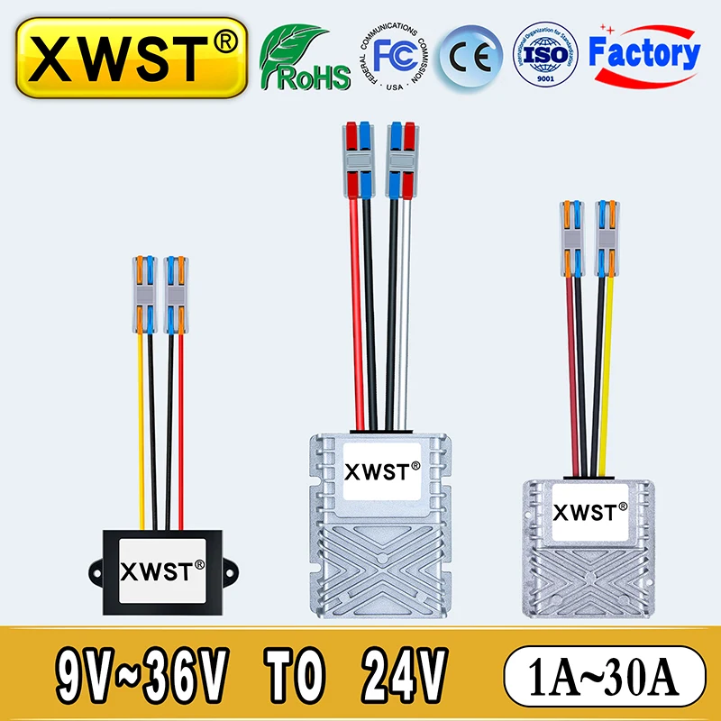 XWST 9-36V 12V 24V To 24 Volts Voltage Regulator DC DC Boost Buck Converter Car Power Supply 24V With Quick Connector