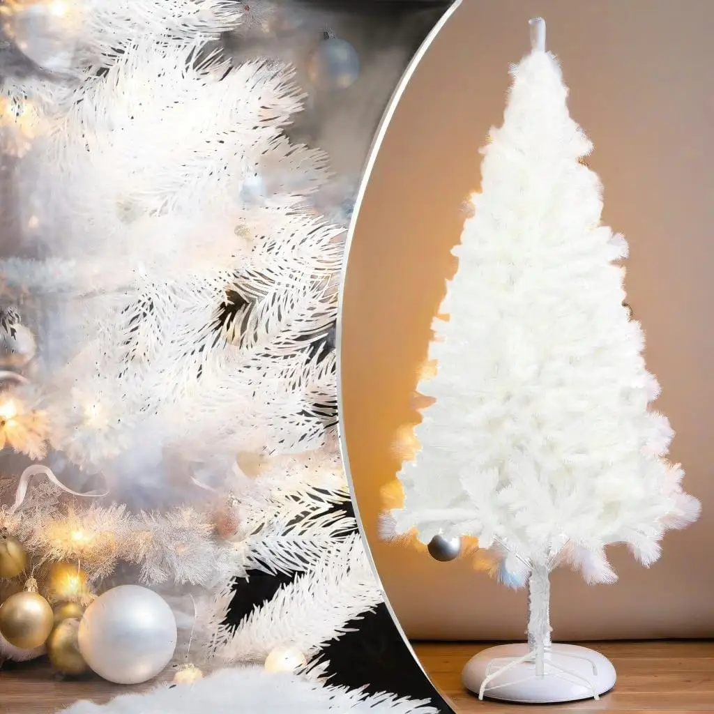 59.1 Pre-Lit White Artificial Christmas Tree with Ornaments Set - Holiday Decor