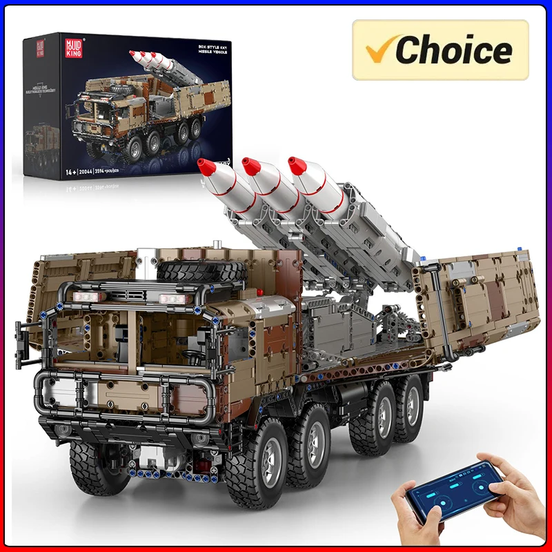 Mould King 20044 Military 8x4 Missile Vehicle Desert puzzle Building Block Toys APP Remote Control Battle bricks kits for kids