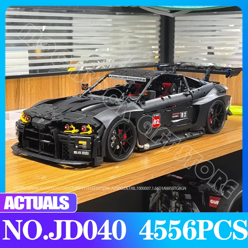 Modèle de voiture de course sur piste figurée pour enfants, champions de puissance à module élevé, chevalier noir, nuit de construction d'hypercar, cadeaux de jouets MOC en brique, JD040