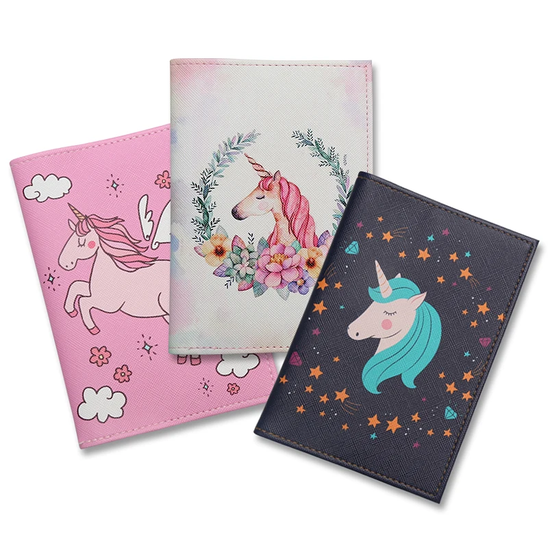 Anime Passport Cover Cartoon Rainbow Horse Leather Protector Passport Holder Travel Accessories Thin Ticket Credit Card Holder