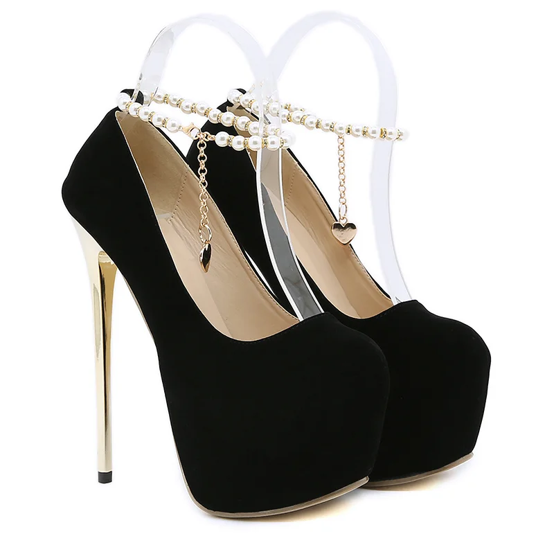 Sexy Pumps Wedding Women Fetish Shoes High Heel Stripper Flock Pumps 16 Cm Zapatos Mujer Platform Black Tacones Mujer Nightclub