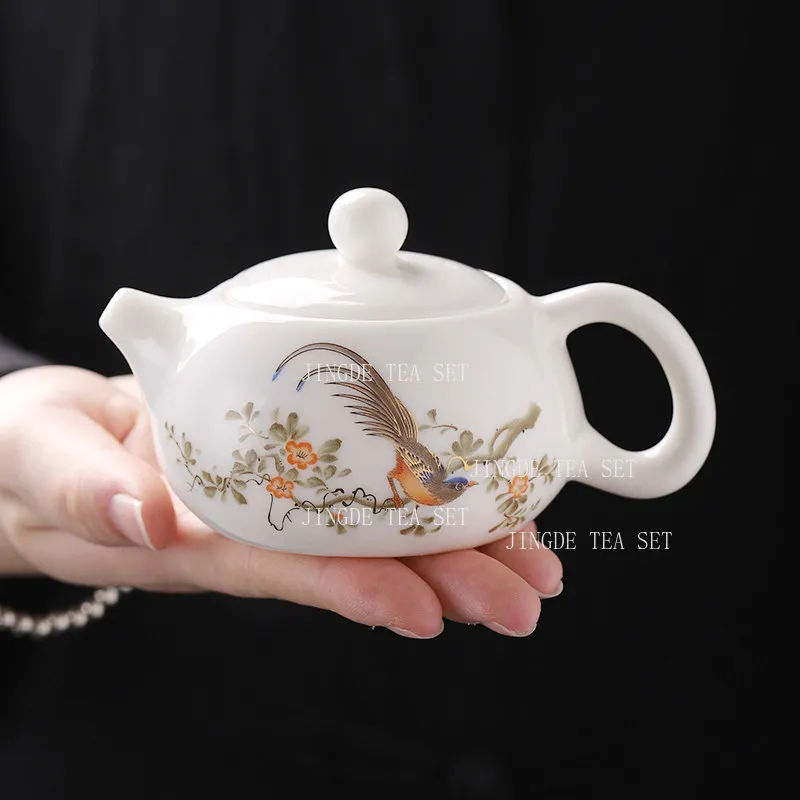 180ml Yangzhi Yuxi Shi Pot White Porcelain Teapot Household Hospitality Kung Fu Tea Set Small Capacity Teapot Underglaze Color