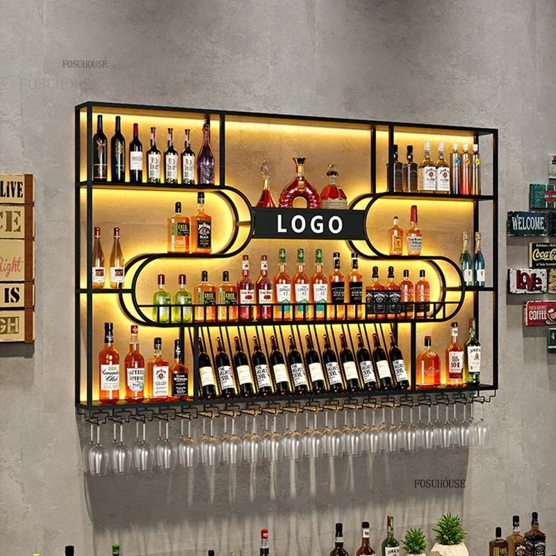 Creative Iron Art Bar Wine Cabinets for Restaurant Wall-mounted Display Cabinet Designer Wine Rack for Bar Furniture Showcase