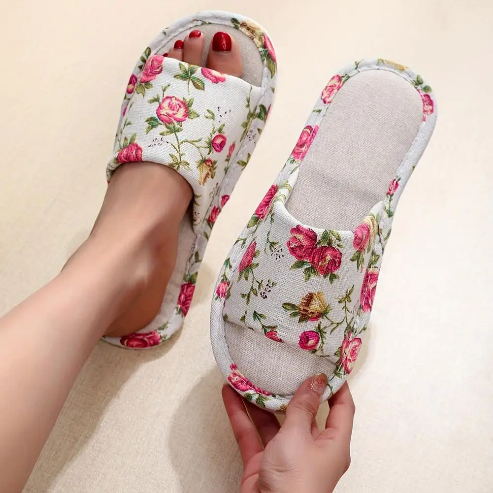 Fashion Floral Slippers Women Casual Comfortable Indoor Home Flat Shoes Anti Slip Sandals Spring Autumn September Essential