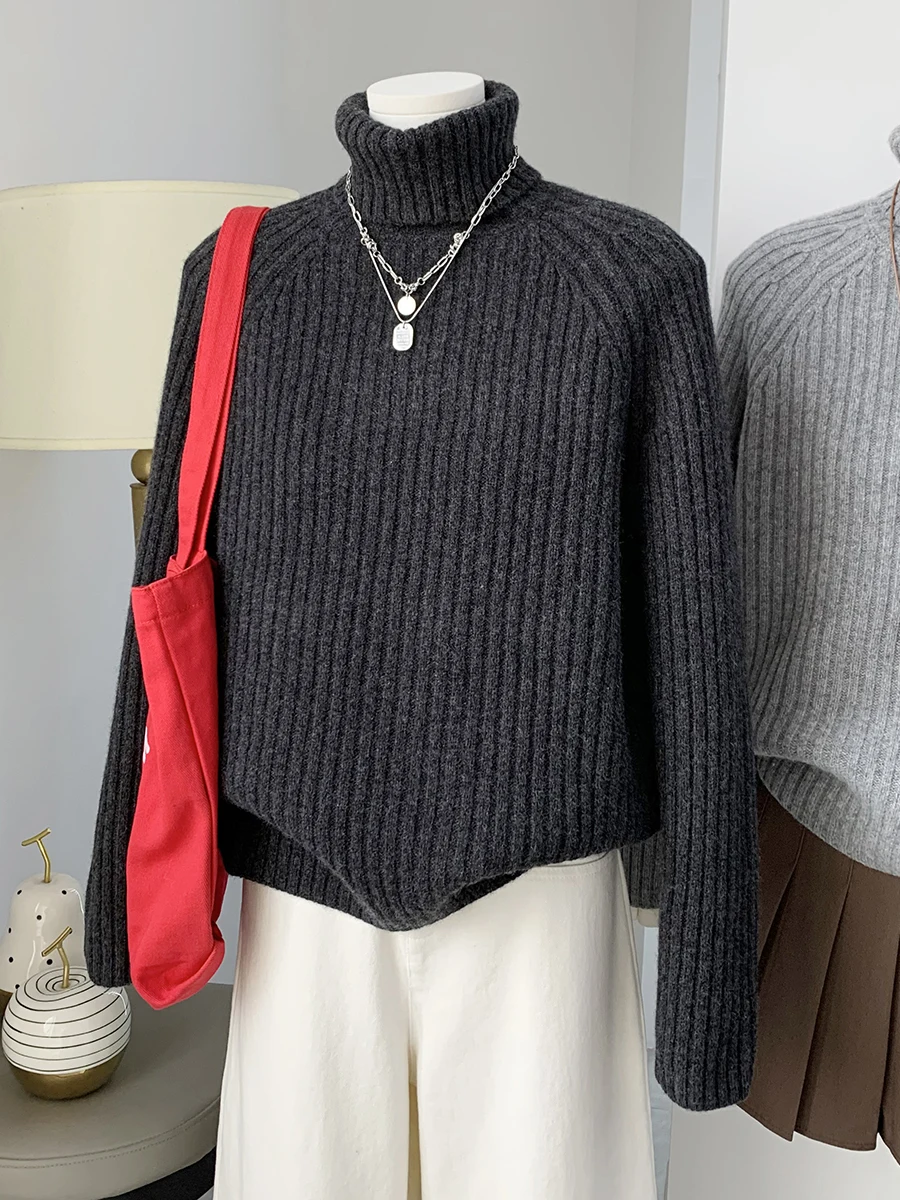 Damen High Ne Strickpullover Lazy Sle Gestreifter Pullover Warme Innenbekleidung Basis irt Herbst Winter Neuankömmling Loose Fit