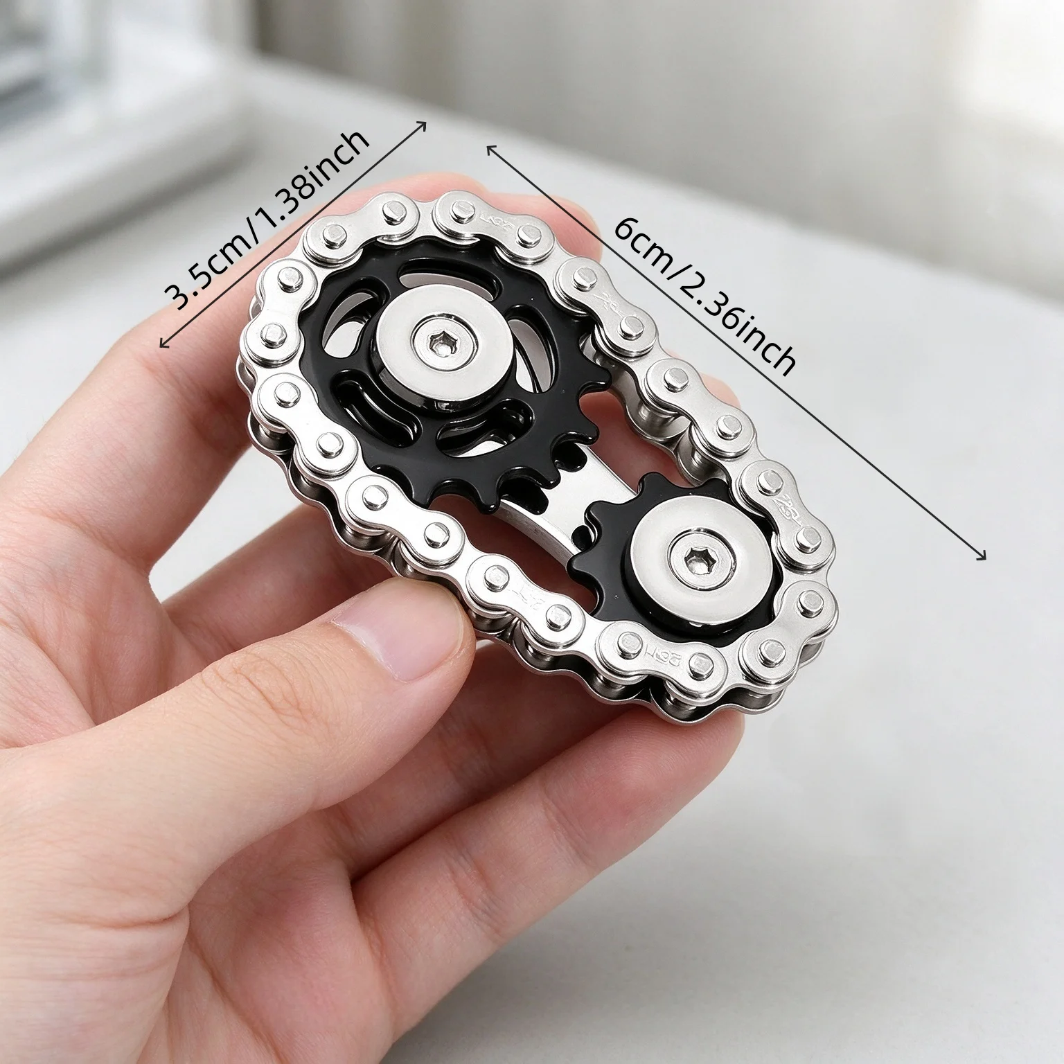 Zinc Alloy 2 Gear Bike Chain Fidget Spinner, Linkage Mechanical Design With Smooth Bearings, Durable EDC Pocket Fidget Toy