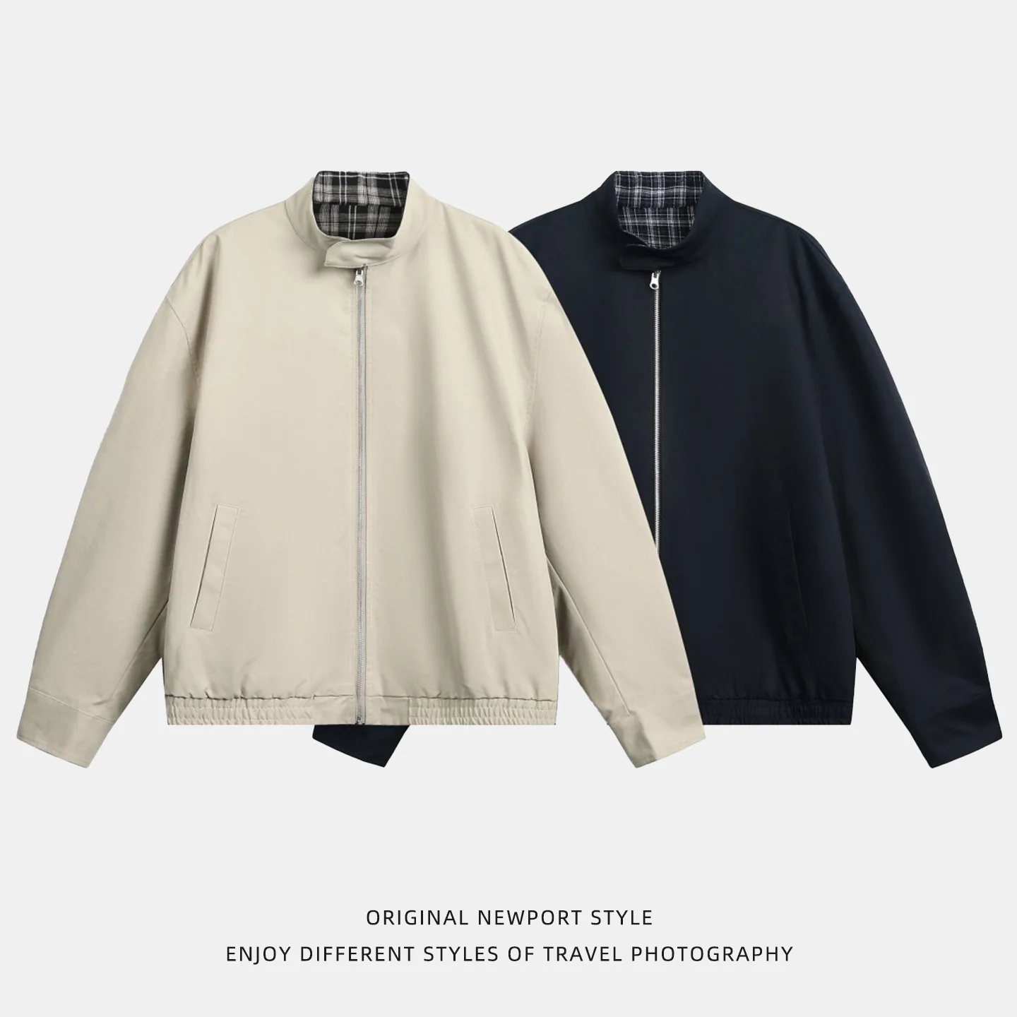 

Мужская двусторонняя куртка-харрингтон в клетку в стиле ретро, осенняя, в американском уличном стиле, свободного кроя, рабочая одежда, повседневное пальто, модная уличная одежда, винтаж