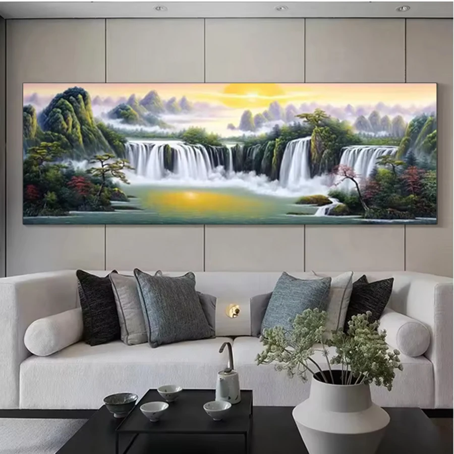 

Full Round Square Diamond Painting Waterfall Landscape New 5D Diy Mosaic Rhinestone Mountain Sunrise Cross Stitch Kit Home Decor