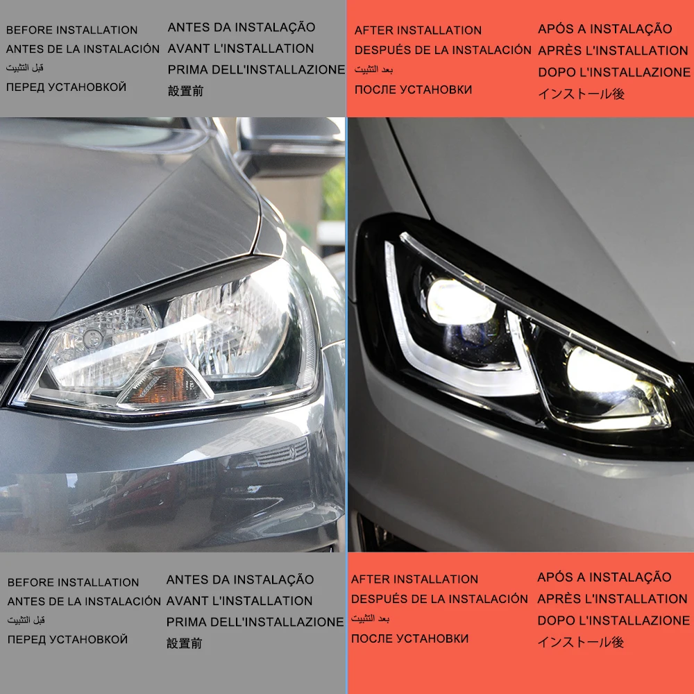 Conjunto de faros delanteros de coche para Volkswagen Golf 7 MK7 2013-2017, actualización de Golf 8 Style, lente de proyector LED automática, accesorio Plug and Play