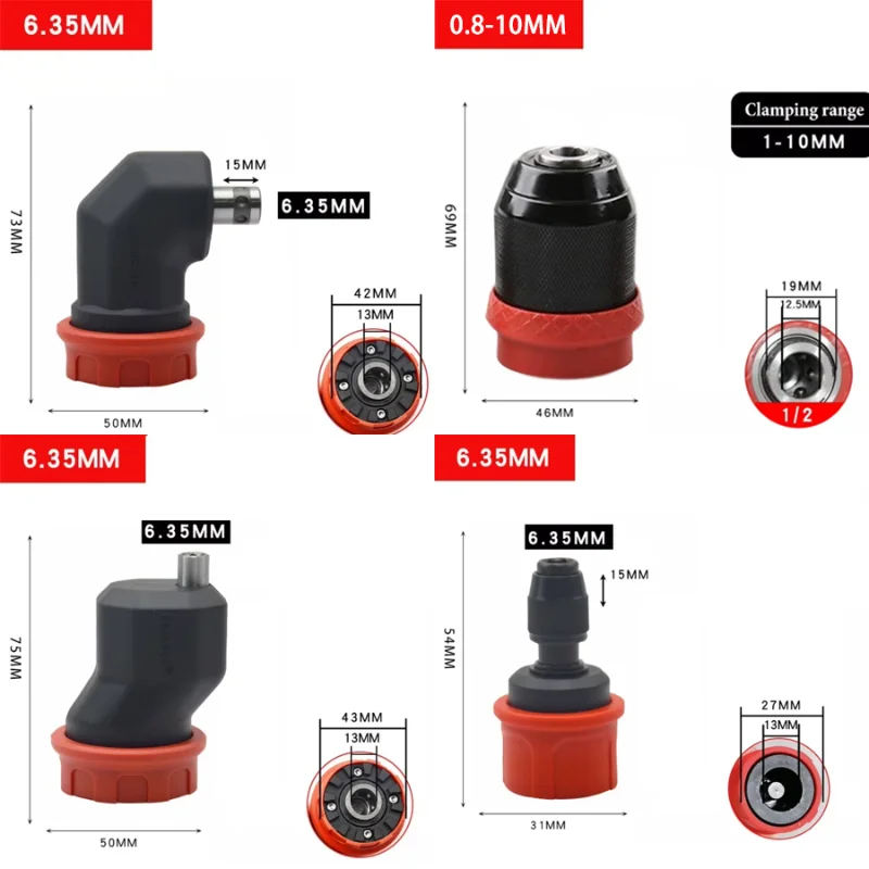 Schnellwechsel-Bohrfutteradapter für 6,35mm Schaft Bürstenloser Akku-Bohrschrauber Umrüstwerkzeug-Teile – Detail 5