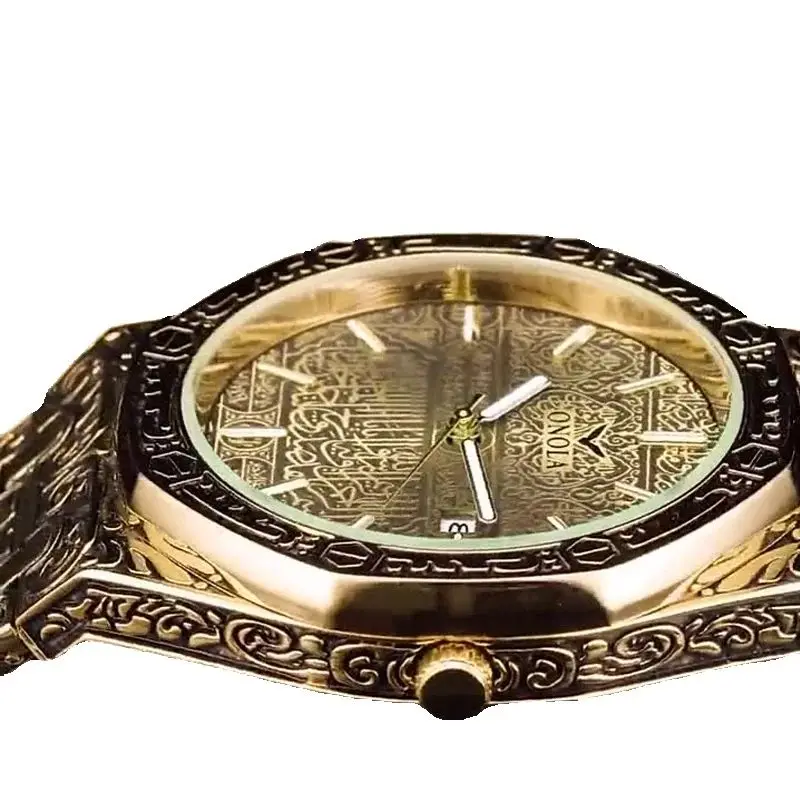 

*Новый стиль * Скульптура Кварцевые часы Мужские золотые наручные часы из нержавеющей стали с гравировкой relogio masculino montre homme для дропшиппинга