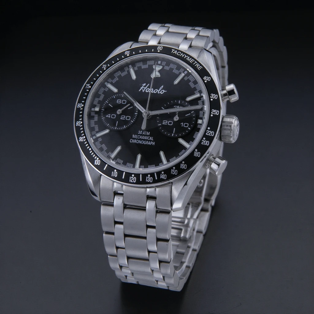 ساعة هورولو كرونوغراف ميكانيكية للرياح للرجال ستانلس ستيل 316L مضيئة للغاية C3 Sea-Gull ST1091