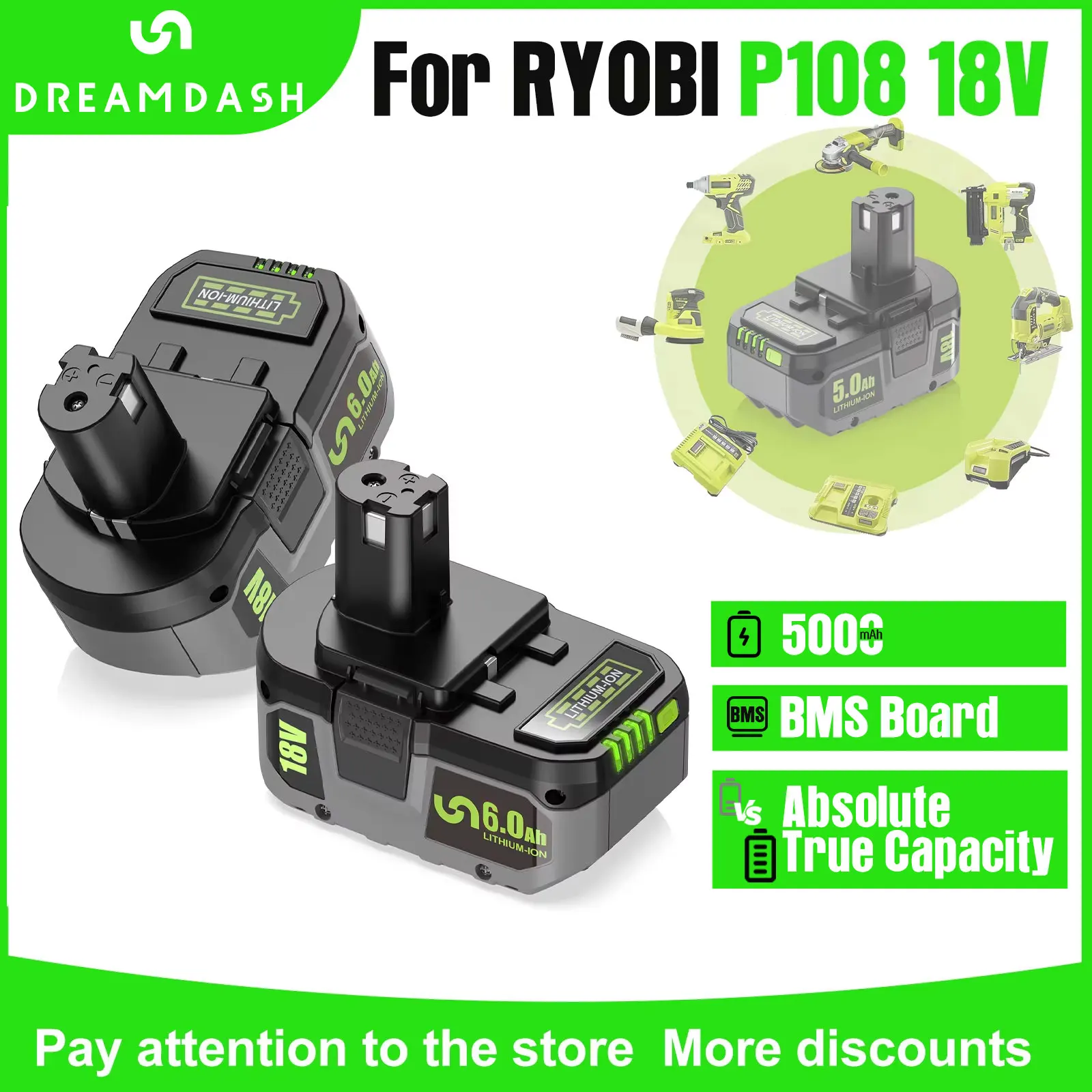 Akumulator 5.0Ah 18V do Ryobi P108 5000mAh litowo-jonowy do Ryobi RB18L25 RB18L15 P108 P102 P103 P104 P105 Bateria do elektronarzędzi