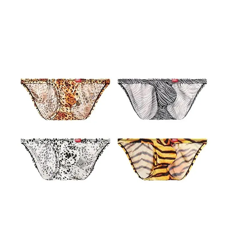 4/pcsMen's Quick Drying Low Waist Briefs Pants Solid Letter Tight Animal Pattern Nylon Milk Silk Boxers