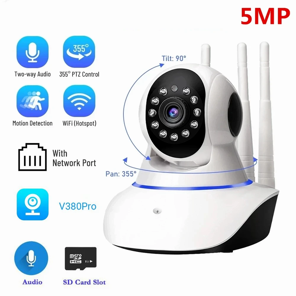 

V380 Pro Wireless WIFI IP Camera Indoor CCTV Color Night Vision Auto Tracking Security Protection Camera Support RJ45 Port