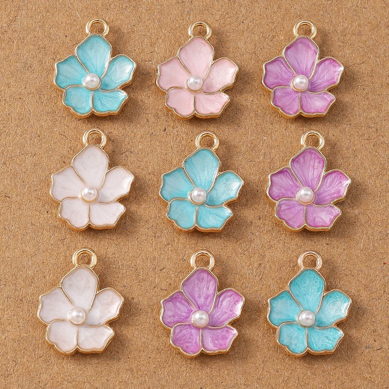 

10pcs Cute Enamel Pearl Flower Charms Pendants for Jewelry Making Necklace Earrings DIY Bracelet Accessories Supplies