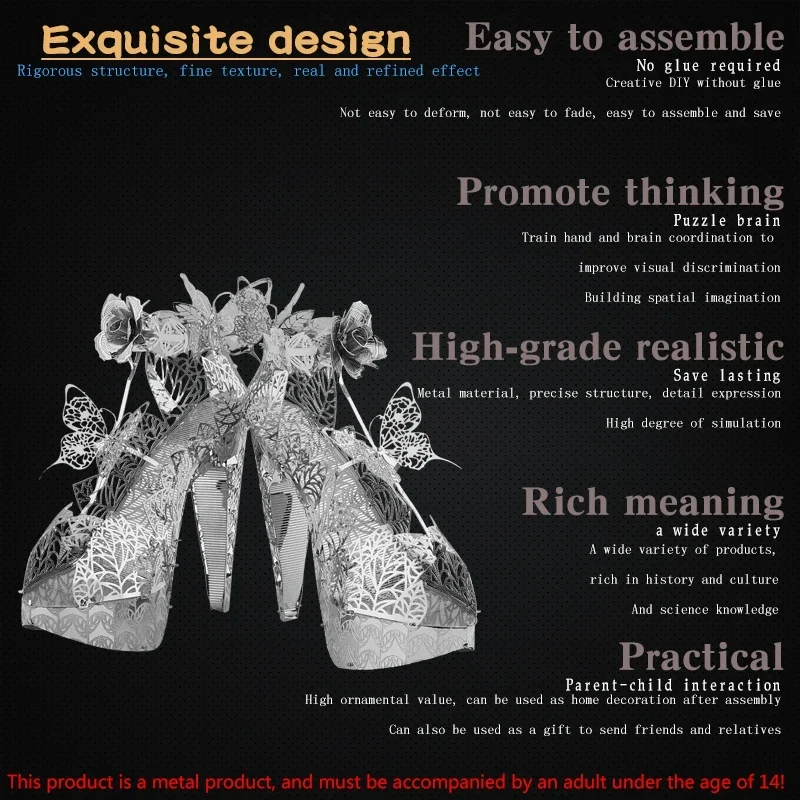 high-heeled shoes 3D Metal Puzzle model kits DIY Laser Cut Puzzles Jigsaw Toy For Children