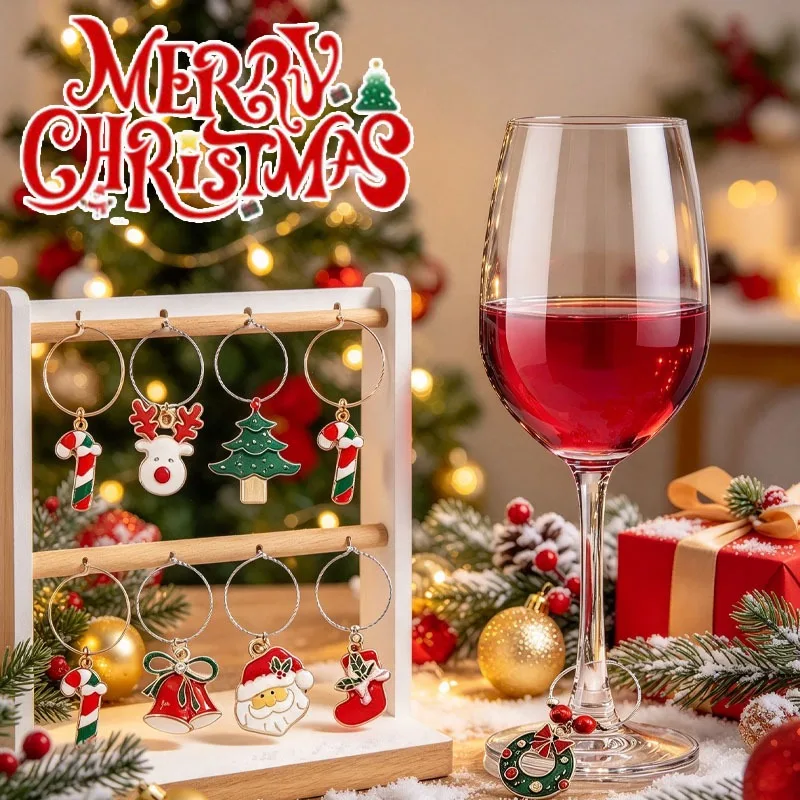 6-30PCS Christmas Wine Glass Charms Metal Drink Markers Modern Minimalist Wine Glass Rings Holiday Party Accessories