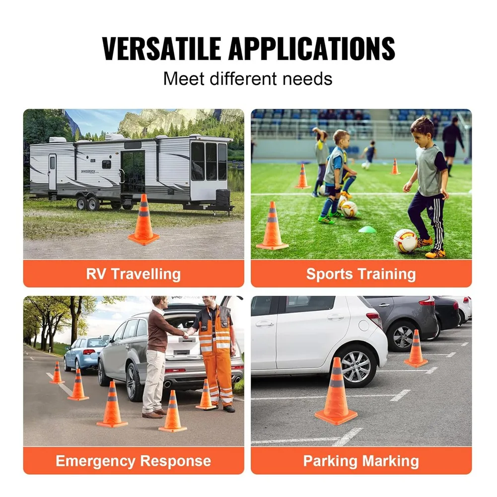 Nuovi coni di sicurezza, confezione da 4 coni stradali pieghevoli da 18 pollici, coni da costruzione con collari riflettenti e custodia