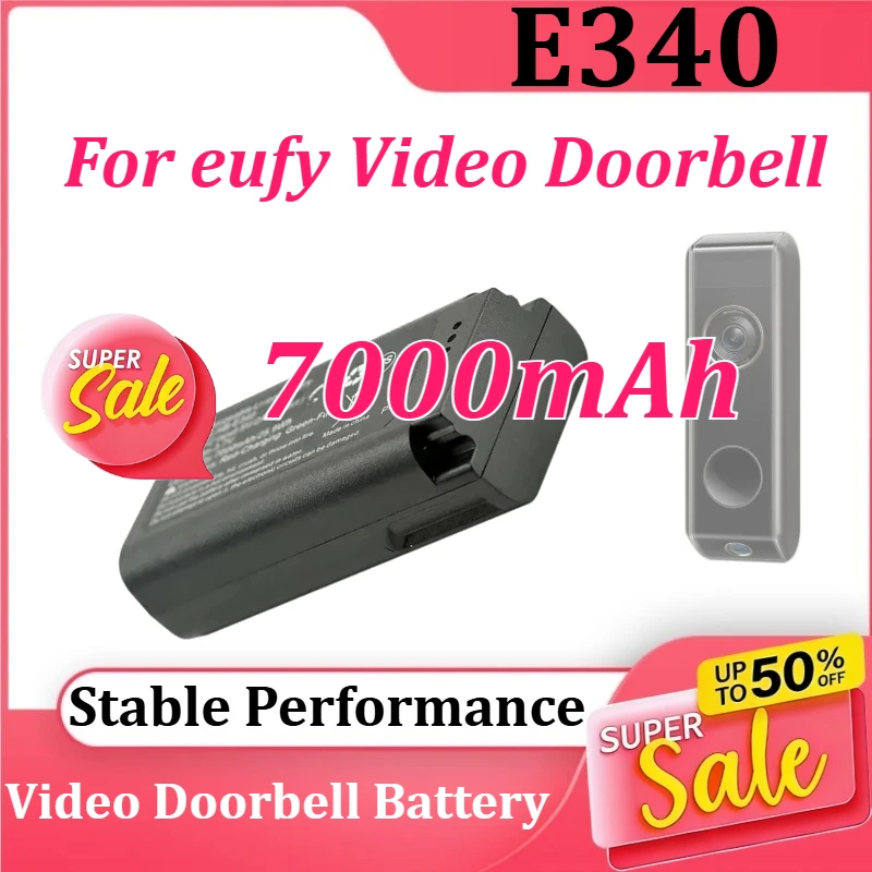 

New 7000mAh for Eufy Video Doorbell E340 25.9Wh 3.7V (Include Type-C Cable) Rechargeable Doorbell Battery USB-C Charge
