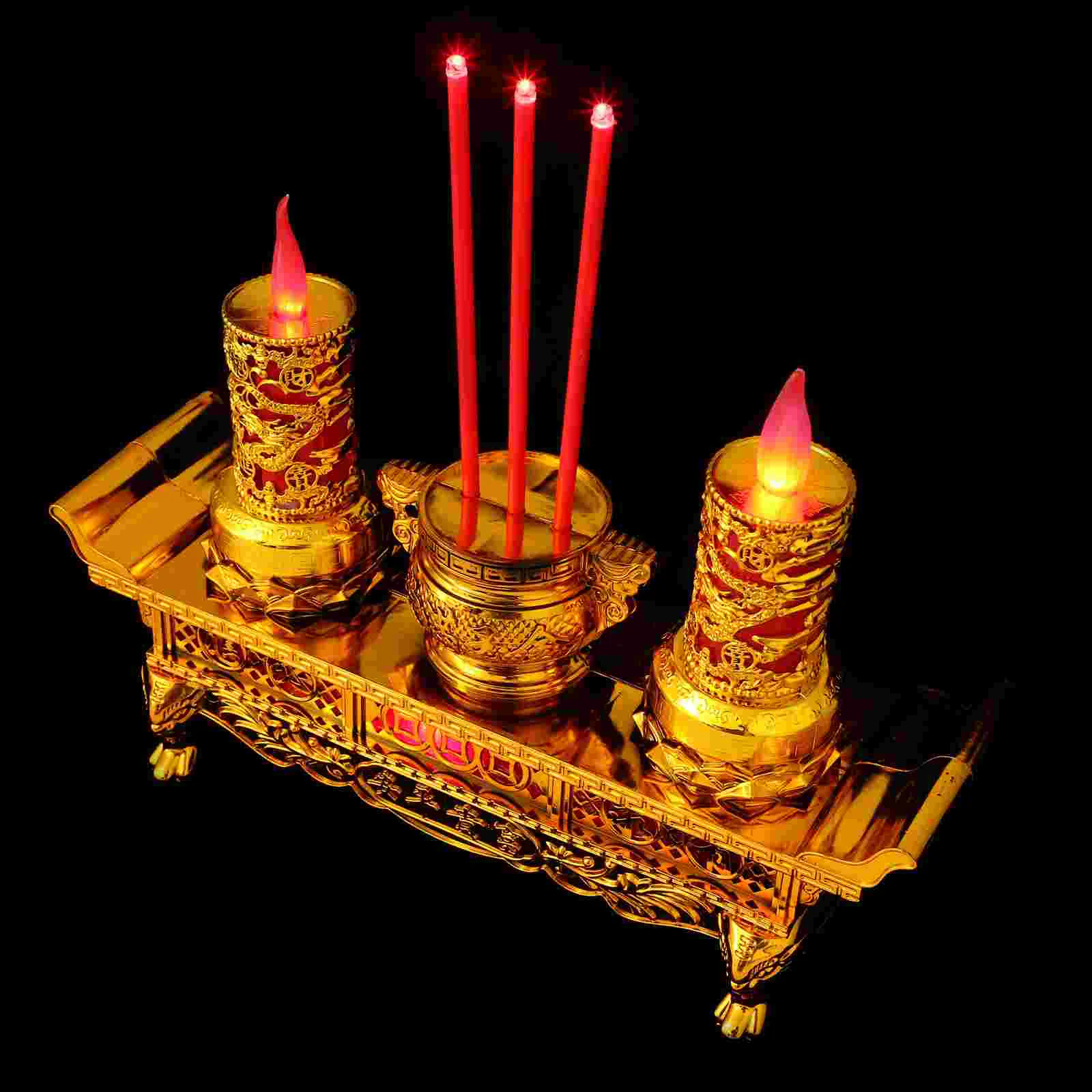 Worship Candlestick Taper Holders LED Incense Altar Light Buddha Electronic Censer