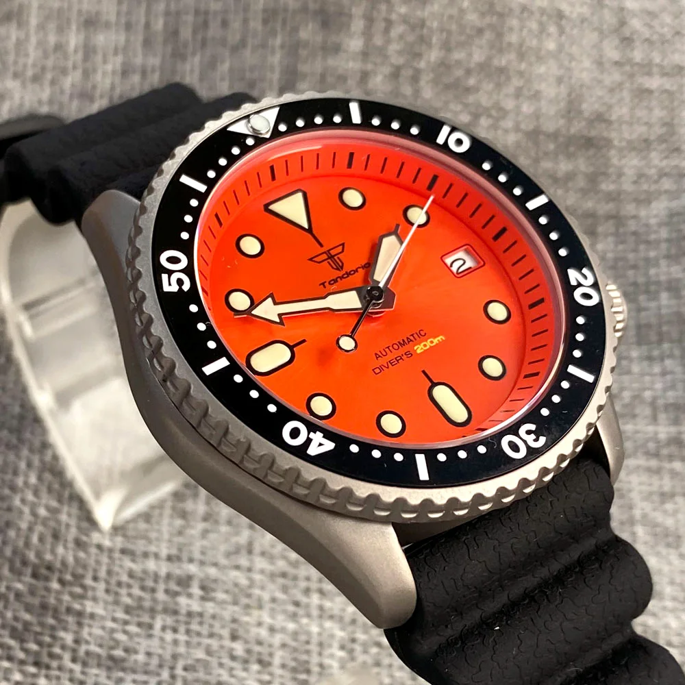 Tandorio 41mm Titanium NH35 Men Watch Orange Dial 89.6g Light 20Bar Sapphire Glass 3.8 O'clock Date Rubber Strap - view 2