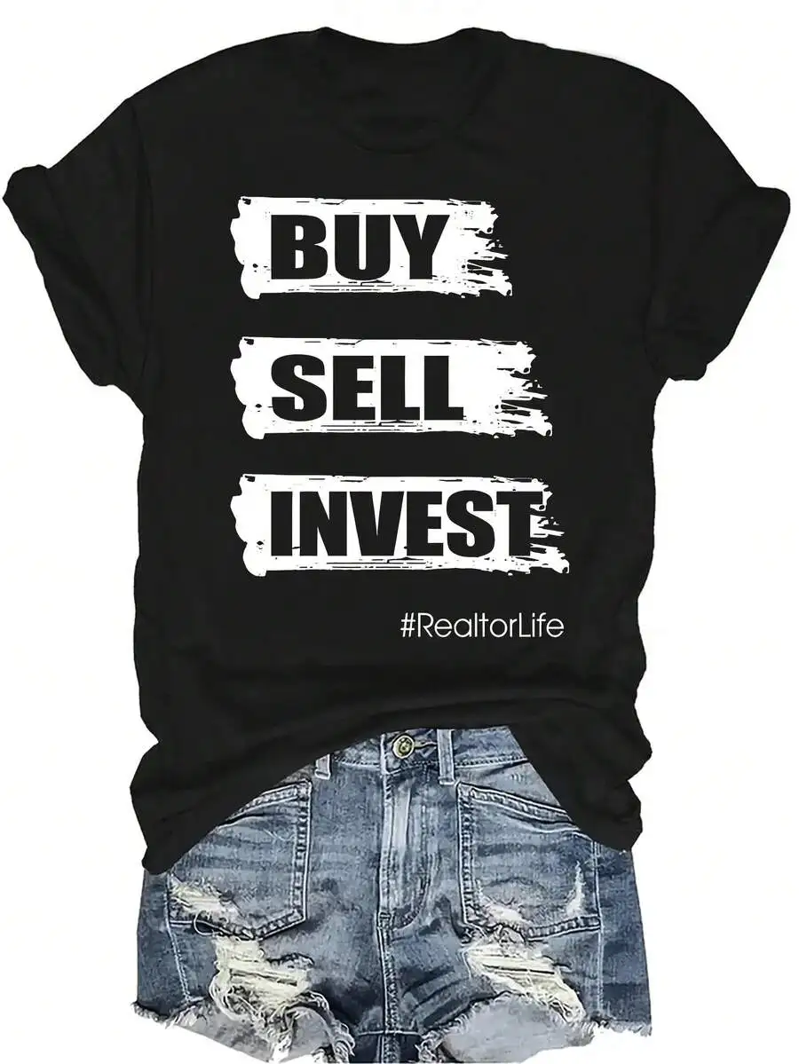 2026 Fashion New Women Men Crew Neck T Shirt Funny Realtor Life Closing Sold Letter Print Real Estate Agent Gift Summer Daily Casual Basic Top Tee