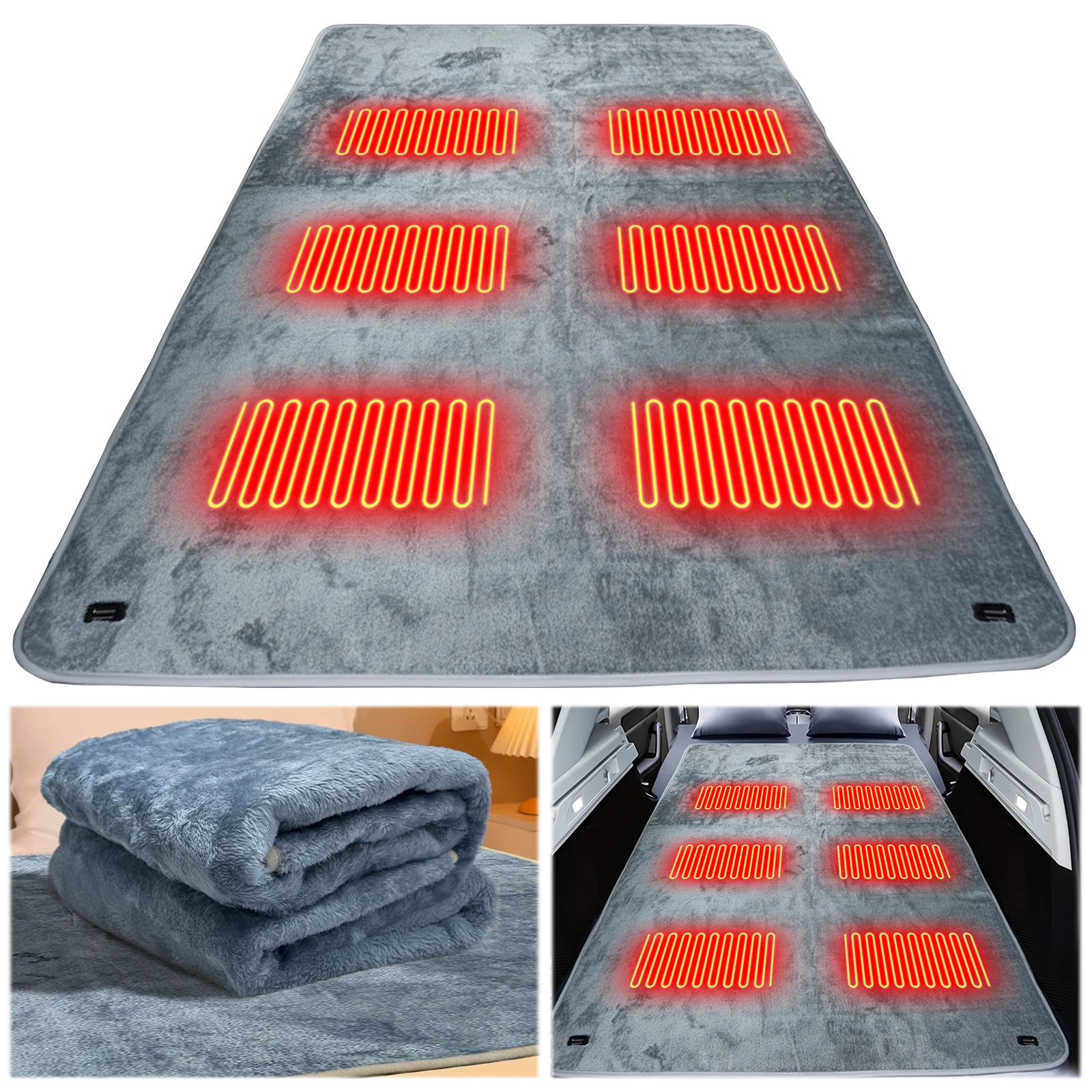 Outdoor Electric Heating Pads with 6 Heating Zones Portable USB Heated Sleeping Bag Pad for Camping Hiking Outdoor Adventures