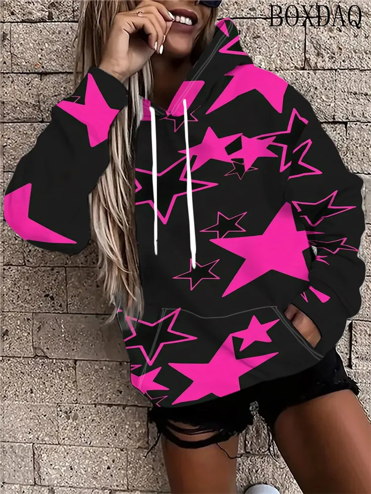 Women's Gradient Star 3D Print Hoodies Casual Long Sleeve Pullover Hooded Sweatshirt With Pocket Fashion Streetwear For Women