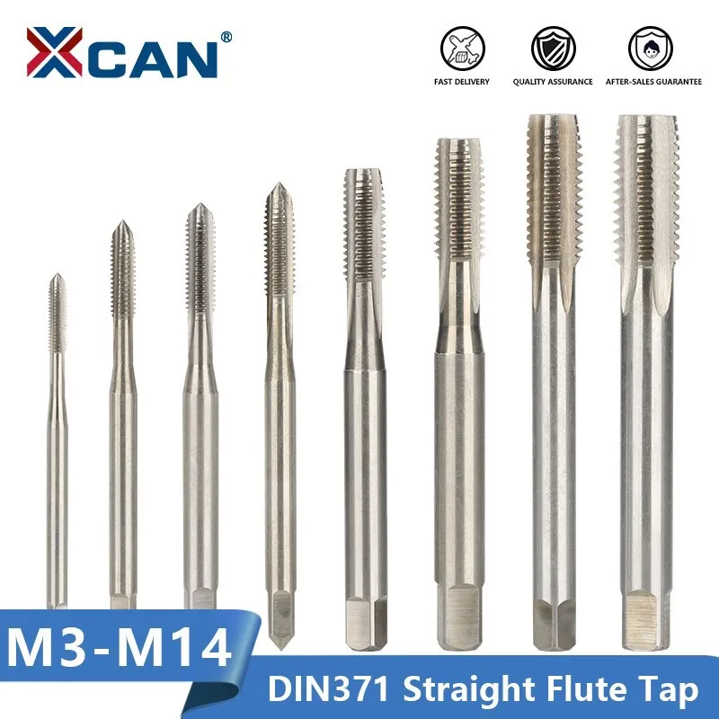 XCAN DIN371 Machine Tap with Reinforced Shank M3/M4/M5/M6/M8/M10/M12/M14 Metric Screw Tap Drill Bit Thread Tap Threading Tools